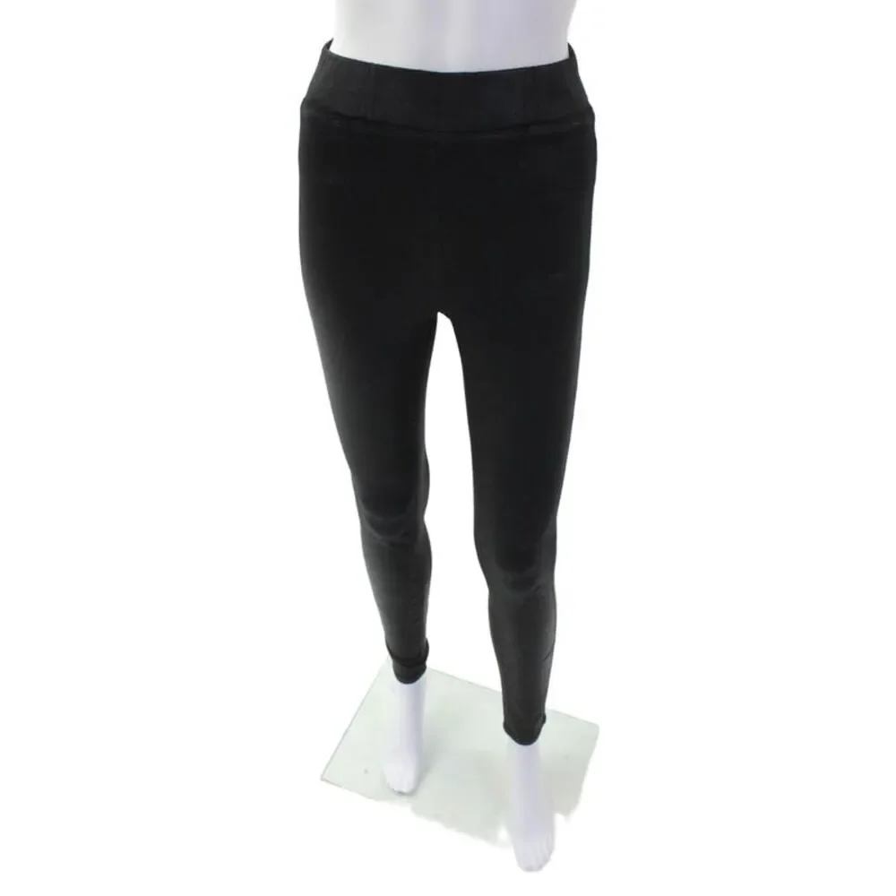 L'Agence Womens Shiny Elastic Waist Skinny Fit Ankle Leggings Black Size S